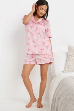 Pixiegirl Petite Pink Satin Lobster Graphic Short Pyjama Set