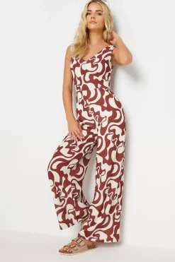 Pixiegirl Petite Red Swirl Print Wide Leg Jumpsuit