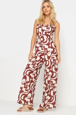 Pixiegirl Petite Red Swirl Print Wide Leg Jumpsuit