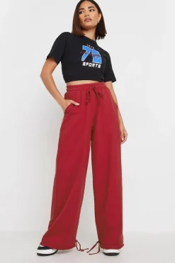 Pixiegirl Petite Red Wide Leg Hem Detail Jogger