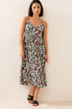 Pixiegirl Petite Rust Orange Floral Print Midi Dress