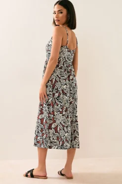 Pixiegirl Petite Rust Orange Floral Print Midi Dress