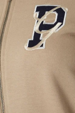 Pixiegirl Petite Stone Brown Embroidered Initial Jersey Bomber Jacket