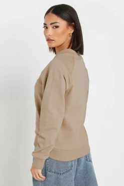 Pixiegirl Petite Stone Brown Embroidered Initial Jersey Bomber Jacket