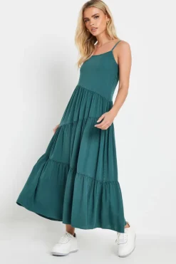 Pixiegirl Petite Teal Green Acid Wash Asymmetric Tiered Maxi Dress