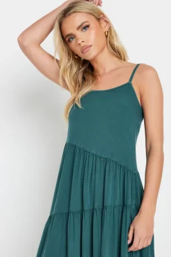 Pixiegirl Petite Teal Green Acid Wash Asymmetric Tiered Maxi Dress