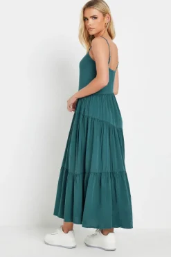 Pixiegirl Petite Teal Green Acid Wash Asymmetric Tiered Maxi Dress