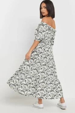 Pixiegirl Petite White Paisley Floral Tiered Bardot Dress