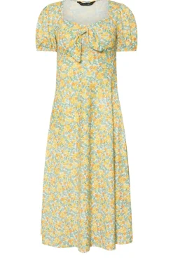 Pixiegirl Petite Yellow Ditsy Floral Tie Front Midi Dress