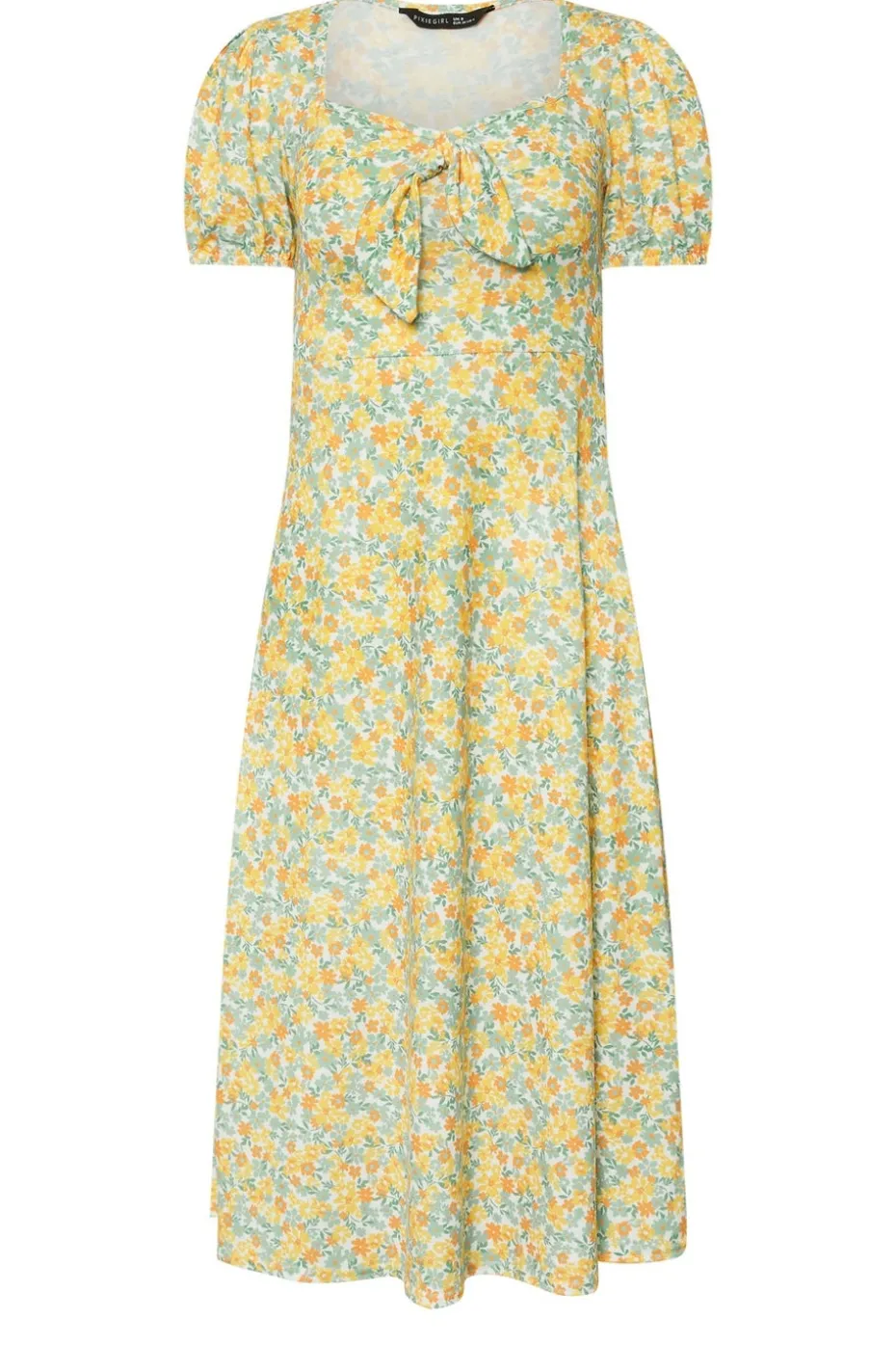 Pixiegirl Petite Yellow Ditsy Floral Tie Front Midi Dress