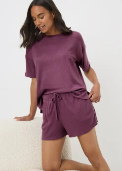 Plum Brushed Waffle Pyjama Set