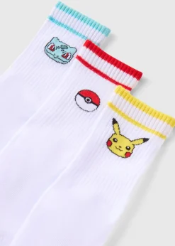Pokémon 3 Pack Kids White Socks (Younger 9-Older 5.5)