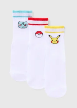 Pokémon 3 Pack Kids White Socks (Younger 9-Older 5.5)