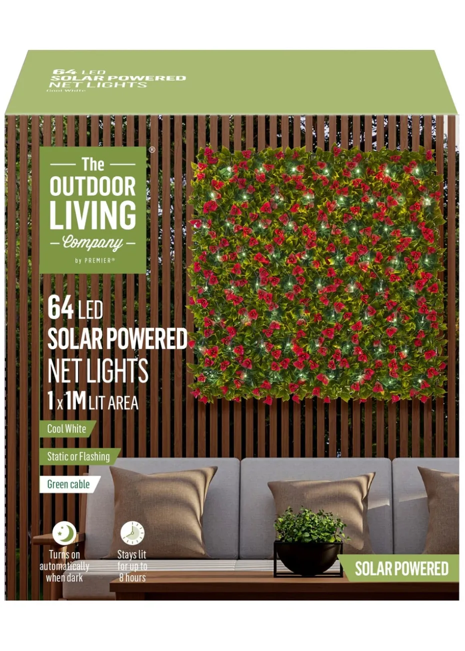 Premier Decorations 64 Cool White Solar Powered LED Net Lights