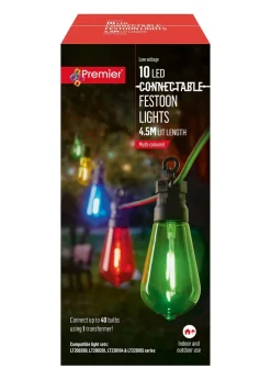Premier Decorations 10 Multi-coloured LED Connectable Teardrop Bulb Festoon String Lights