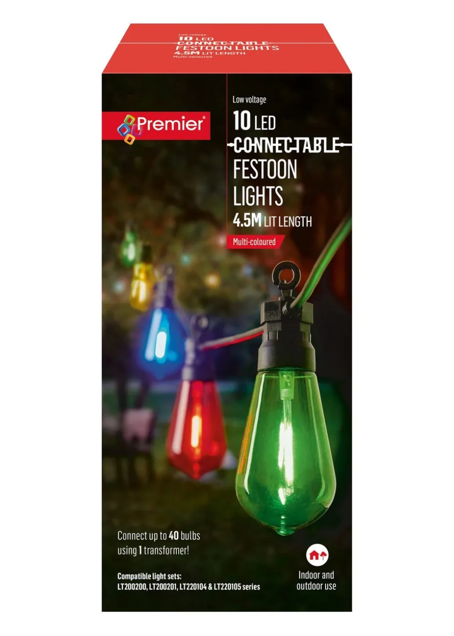 Premier Decorations 10 Multi-coloured LED Connectable Teardrop Bulb Festoon String Lights