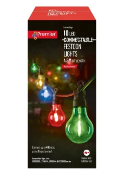 Premier Decorations 10 Multi-coloured LED Connectable Round Bulb Festoon String Lights