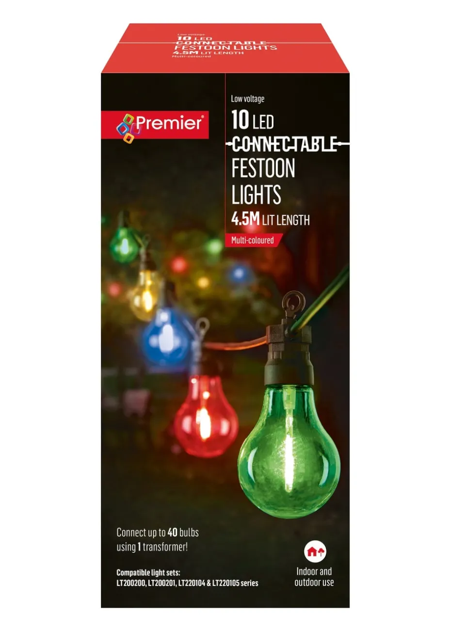 Premier Decorations 10 Multi-coloured LED Connectable Round Bulb Festoon String Lights