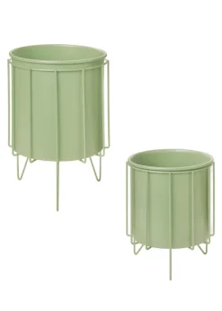 Premier Decorations Sage Green Set of 2 Metal Flower Pots