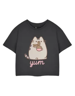 Pusheen Grey Yum Noodles Cropped Short Sleeved T-Shirt