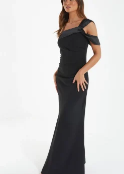 Quiz Black Asymmetric Bardot Maxi Dress