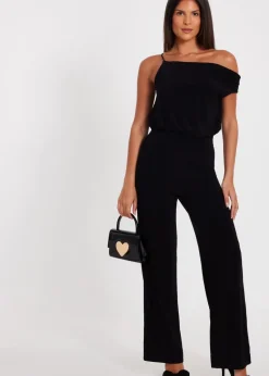 Quiz Black Asymmetric Draped Jumpsuit