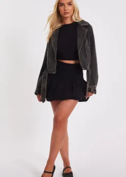 Quiz Black Bubble Hem Mini Skirt