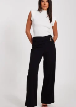 Quiz Black Buckle Palazzo Trousers