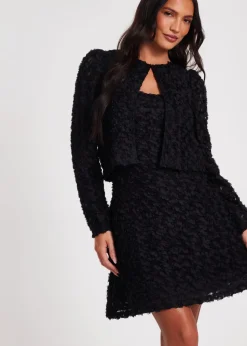 Quiz Black Chiffon Floral Cropped Jacket