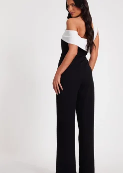 Quiz Black Contrast Bardot Jumpsuit