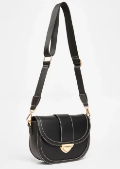 Quiz Black Contrast Stitch Cross Body Bag