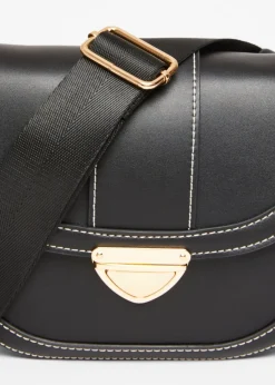 Quiz Black Contrast Stitch Cross Body Bag