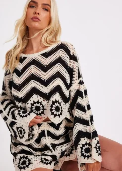 Quiz Black Crochet Scalloped Top