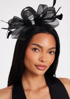 Quiz Black Diamante Bow Headband Fascinator