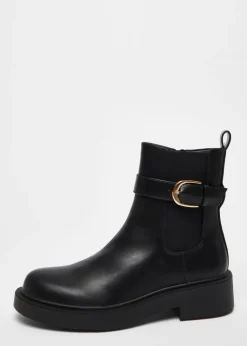 Quiz Black Faux Leather Chunky Buckle Boots