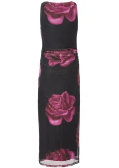 Quiz Black Floral Mesh Midaxi Dress