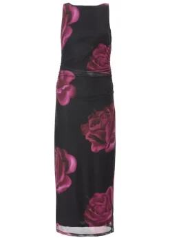 Quiz Black Floral Mesh Midaxi Dress