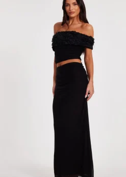 Quiz Black Floral Mesh Top