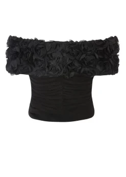 Quiz Black Floral Mesh Top