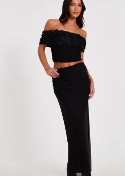 Quiz Black Floral Mesh Top