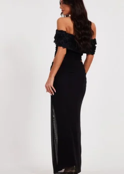 Quiz Black Floral Mesh Top