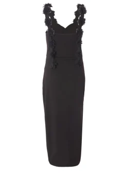 Quiz Black Floral Trim Midaxi Dress