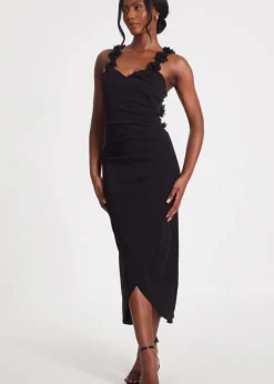 Quiz Black Floral Trim Midaxi Dress