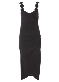 Quiz Black Floral Trim Midaxi Dress
