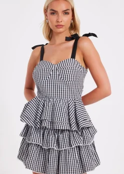Quiz Black Gingham Peplum Top