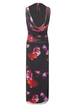 Quiz Black Mesh Floral Midaxi Dress