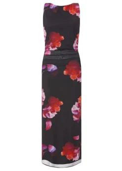 Quiz Black Mesh Floral Midaxi Dress