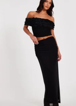 Quiz Black Mesh Ruched Midaxi Skirt