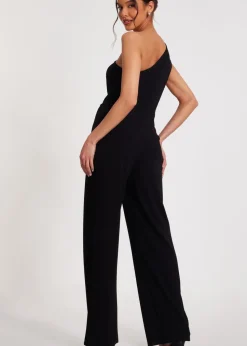 Quiz Black One Shoulder Floral Jumpsuit