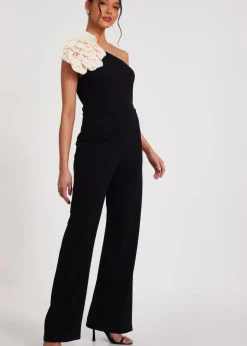 Quiz Black One Shoulder Floral Jumpsuit